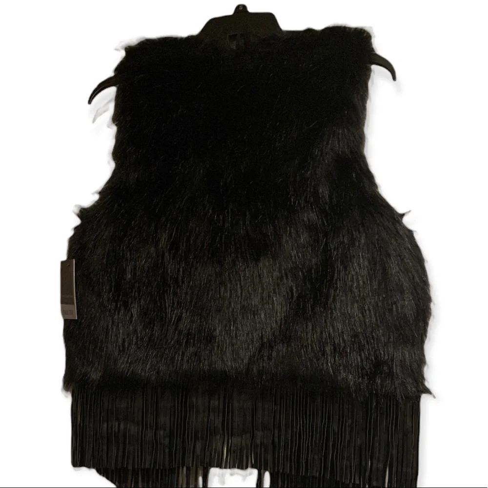 Marc New York Black Faux Fur Fringe Vest - Picture 2 of 5